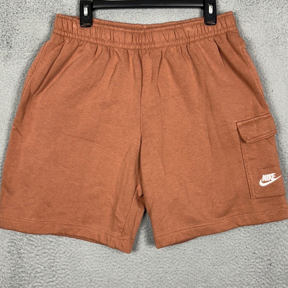 Nike Shorts Mens Large Sportswear Club Fleece Cargo Orange Stretch Waist EUC